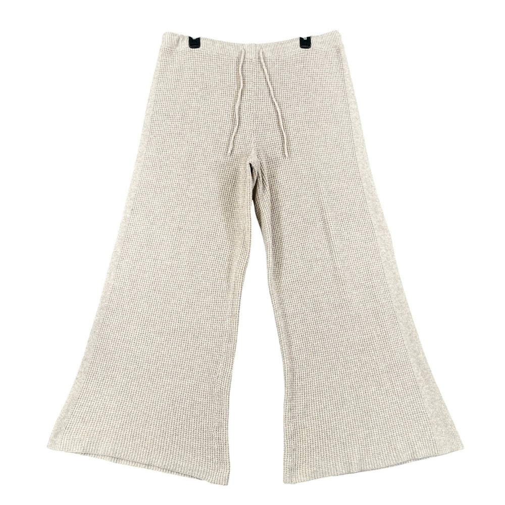 Aerie Waffle Knit Wide Leg Pants Womens XL Tan Drawstring Cozy Loungewear